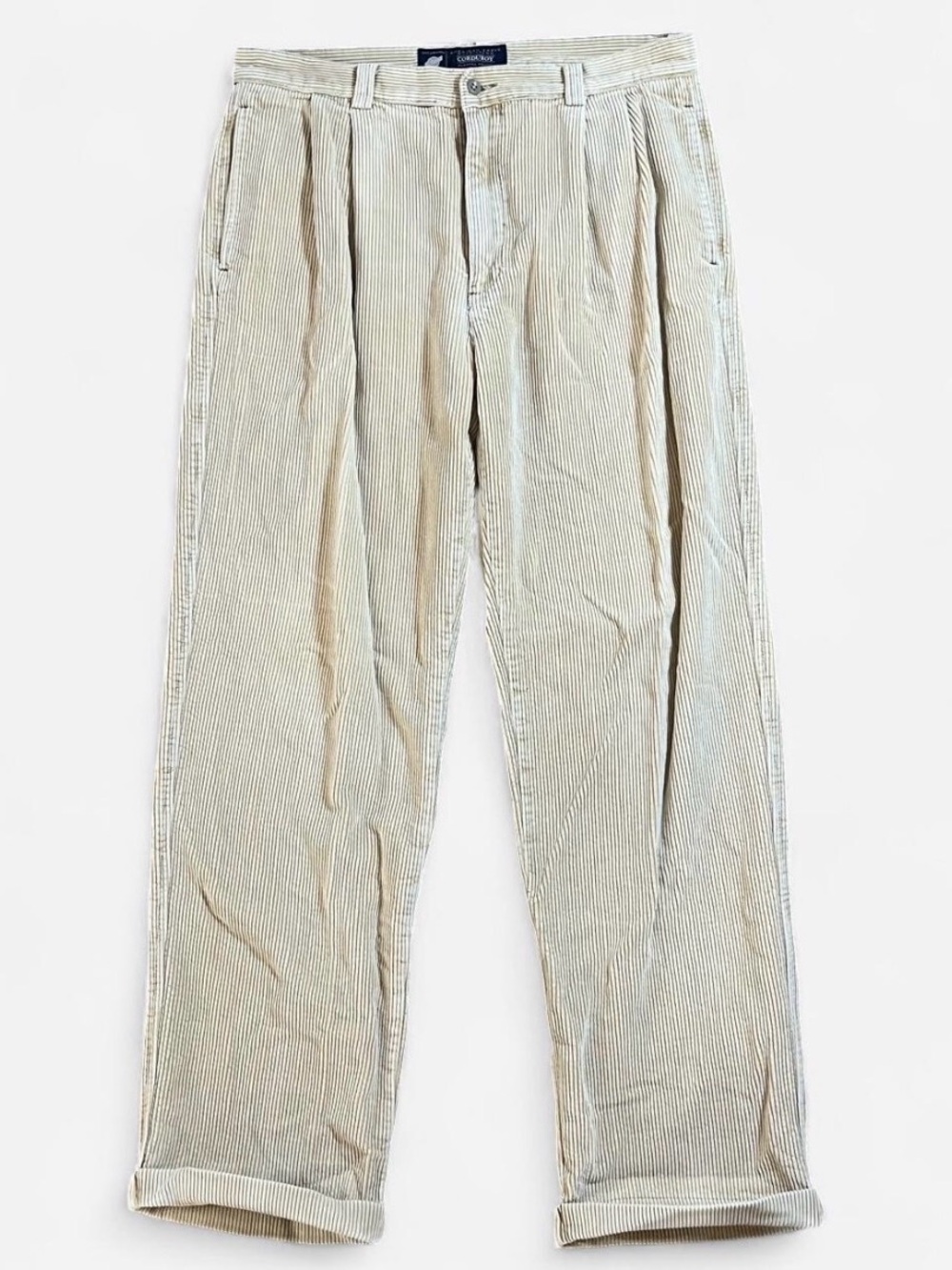 Vintage Men's Cream Corduroy Pleated Trousers